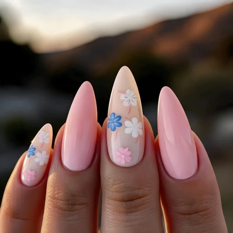 Floral Accent Stiletto Nail Art Extensions Stornfield