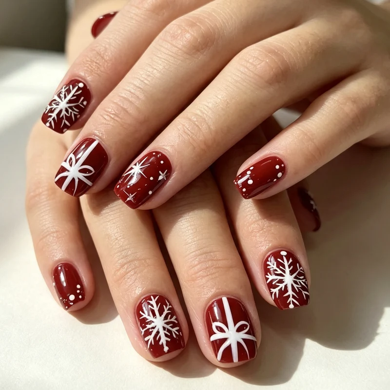 Festive Snowflake Nail Art Enhancements Stornfield