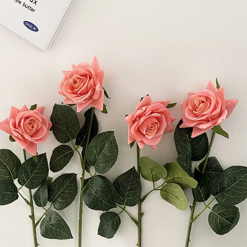 Artificial Silk Rose with Leaves