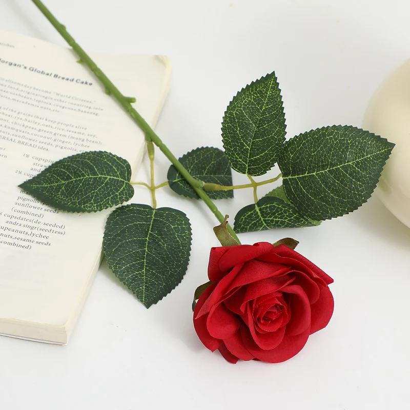 Artificial Silk Rose with Leaves