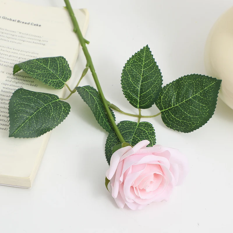 Artificial Silk Rose with Leaves