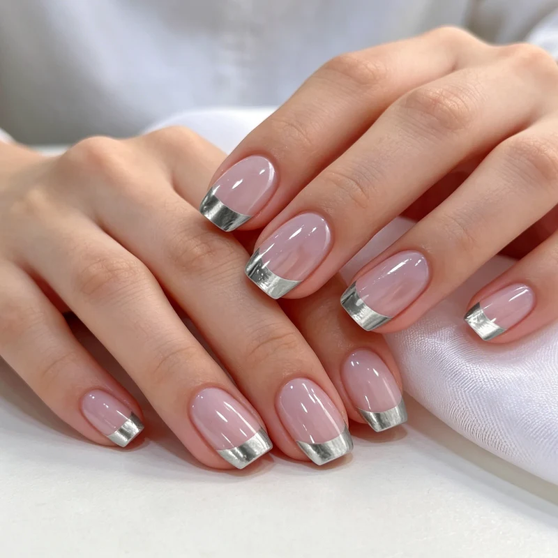 Elegant Silver-Tipped Acrylic Nail Set Stornfield
