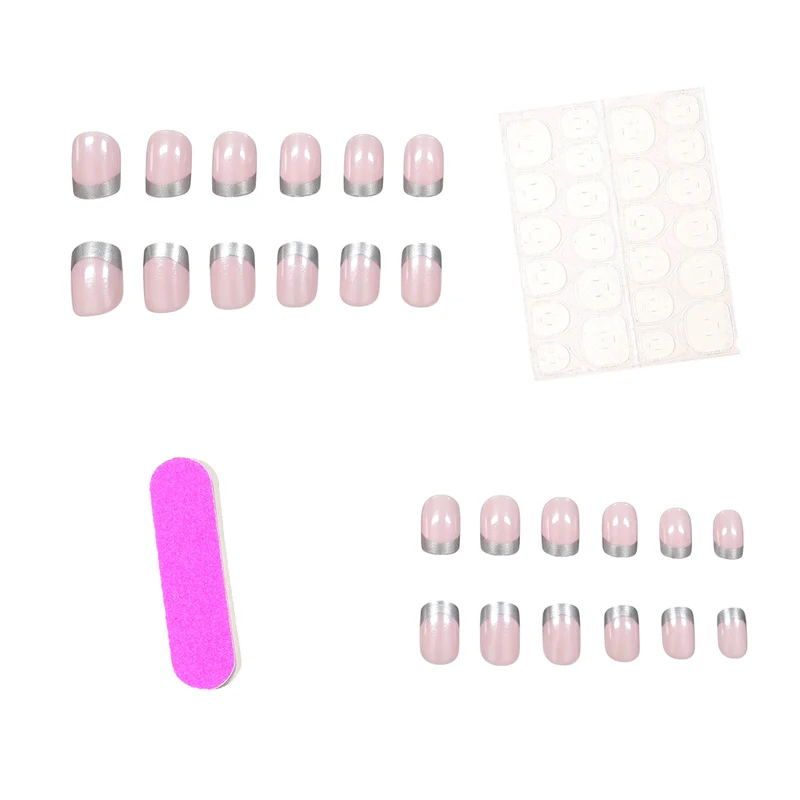Elegant Silver-Tipped Acrylic Nail Set Stornfield