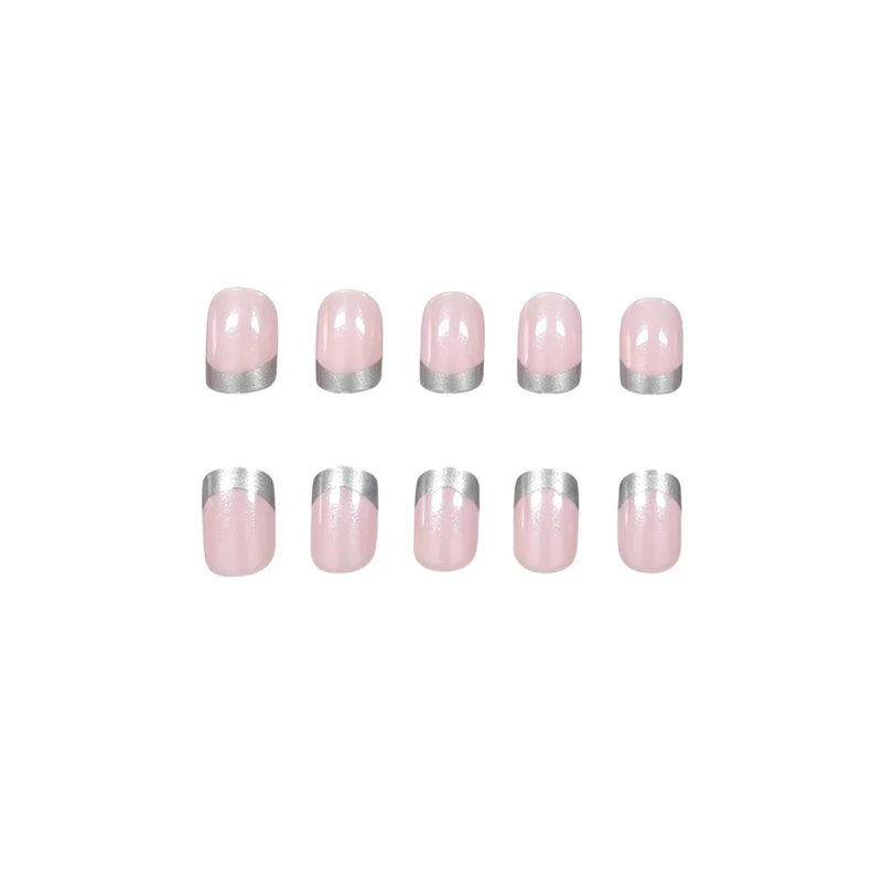 Elegant Silver-Tipped Acrylic Nail Set Stornfield
