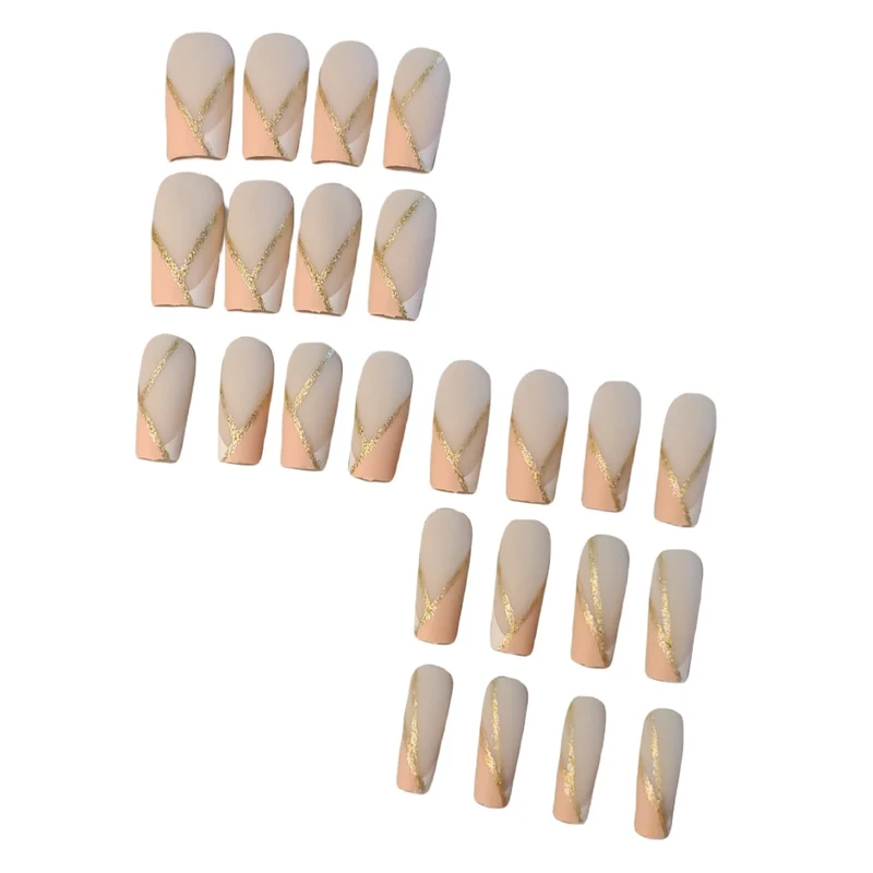 Elegant Press-On Nail Art Set with Gold Accents Stornfield