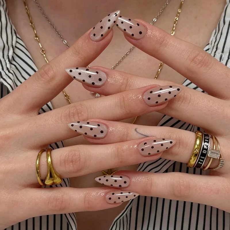 Elegant Polka Dot Almond-Shaped Nail Art Enhancements Stornfield