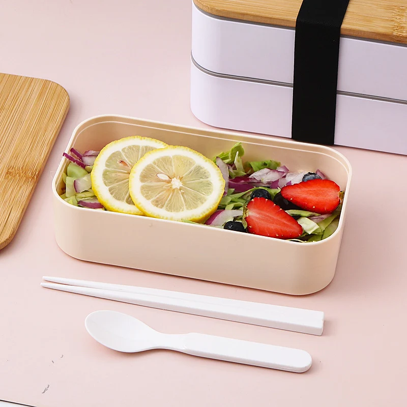 Dual-Tiered Bamboo Top Lunch Box