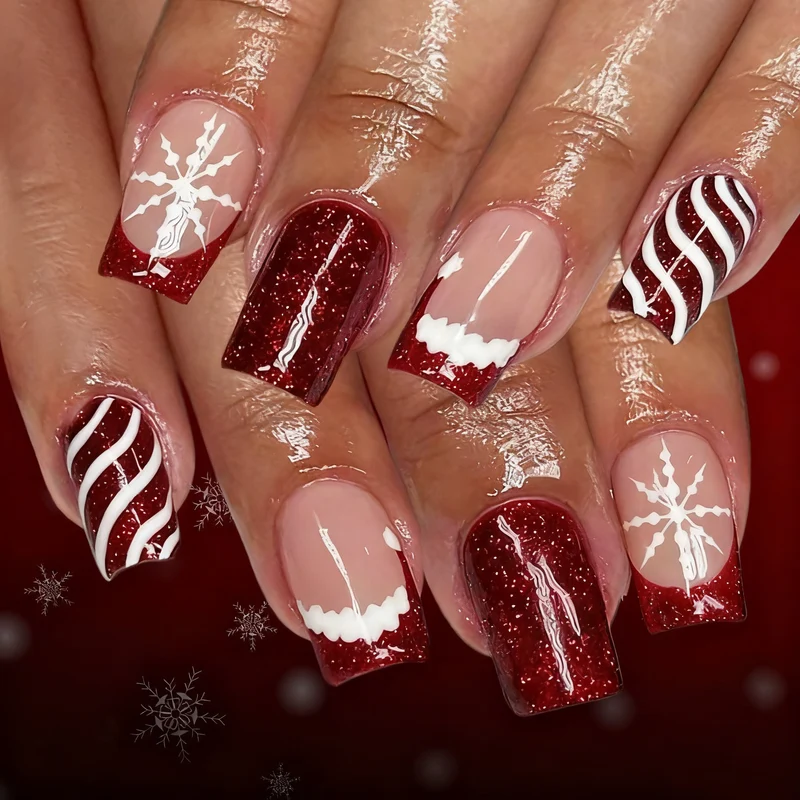 Decorative Glittery Winter Nail Art Enhancements Stornfield