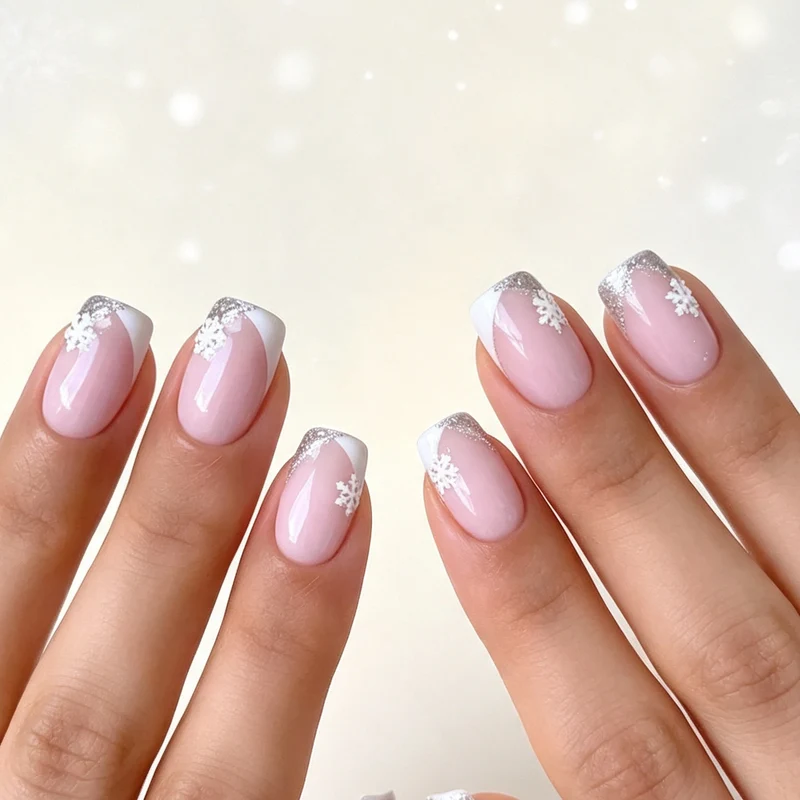 Elegant Snowflake French Tip Nail Art Stornfield
