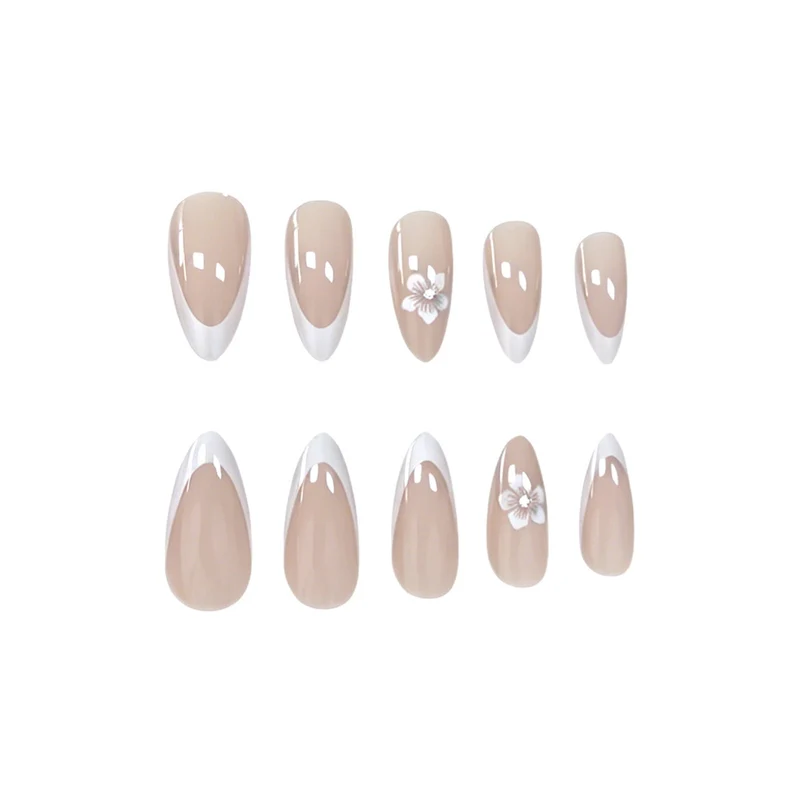 Elegant Floral French Tip Acrylic Nail Enhancements Stornfield