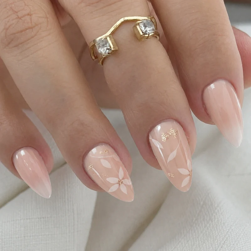 Elegant Floral Design Acrylic Nail Extensions Stornfield