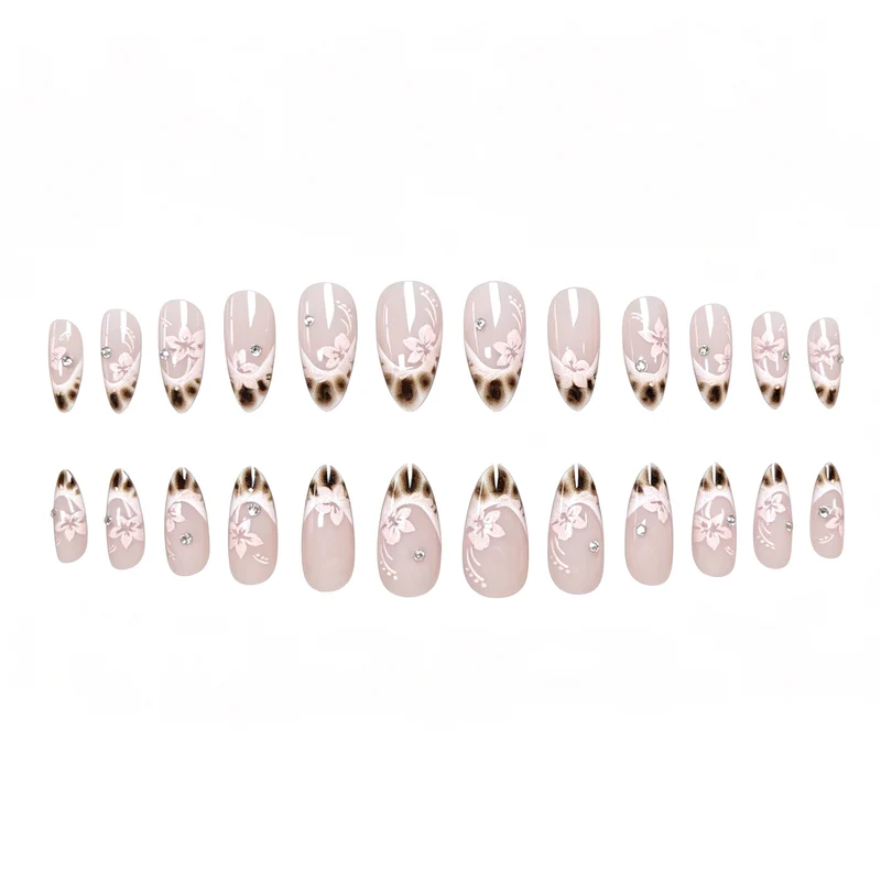 Elegant Floral-Design Acrylic Nail Enhancements Stornfield
