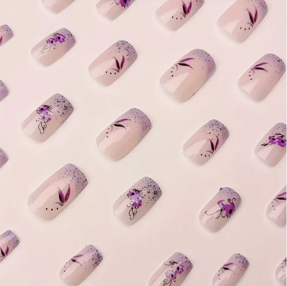 Elegant Floral Design Acrylic Nail Art Enhancements Stornfield