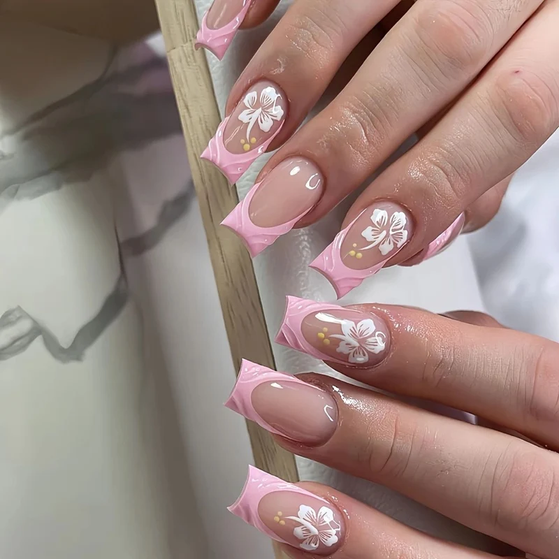 Elegant Floral Acrylic Nail Design Enhancements Stornfield
