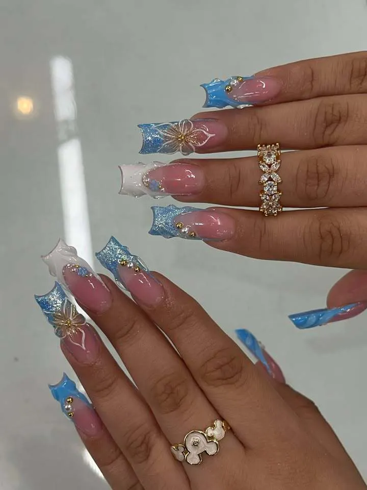 Elegant Floral Acrylic Nail Design Enhancements Stornfield