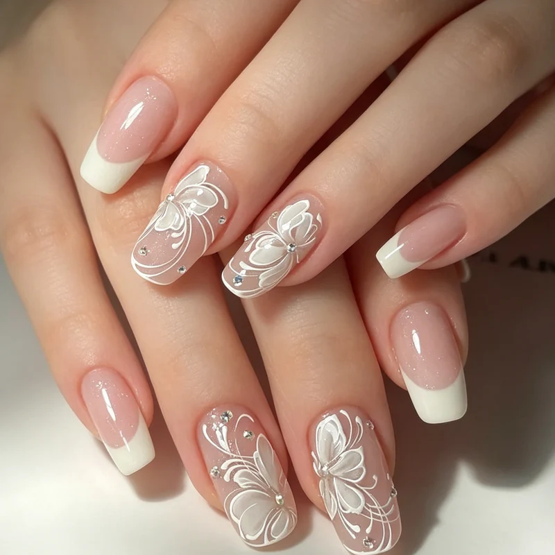 Elegant Floral Acrylic Nail Art Stornfield