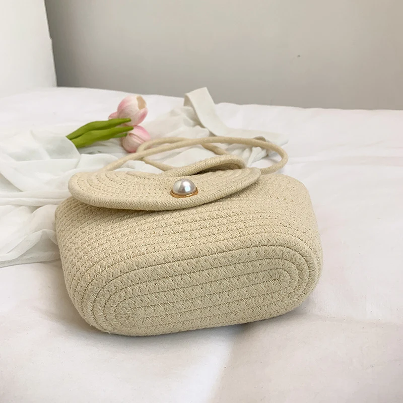 Woven Textured Handbag with Decorative Closure
