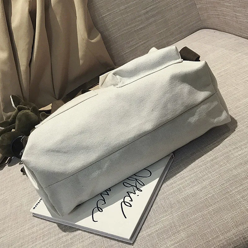 Versatile Tote Bag with Decorative Plush Keychain