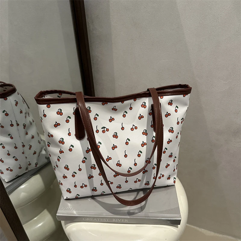 Trendy Cherry Print Tote Bag