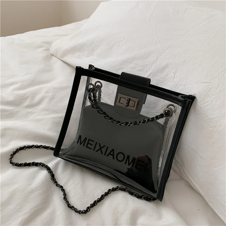 Transparent PVC Tote Bag with Chain Handles