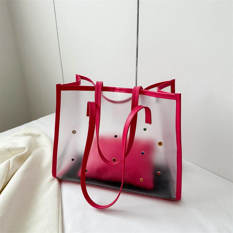 Transparent Fashion Tote Bag with Decorative Gems