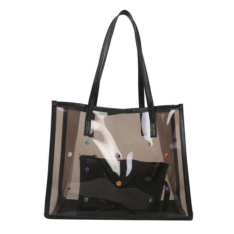 Transparent Fashion Tote Bag with Decorative Gems
