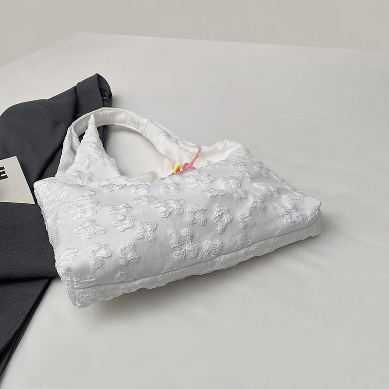 Textured Floral Embroidered Tote Bag