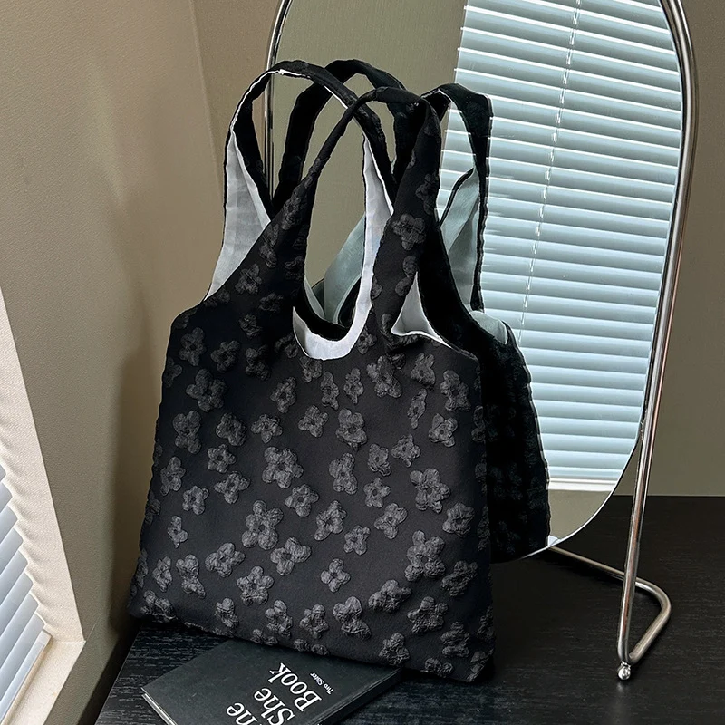 Textured Floral Embroidered Tote Bag