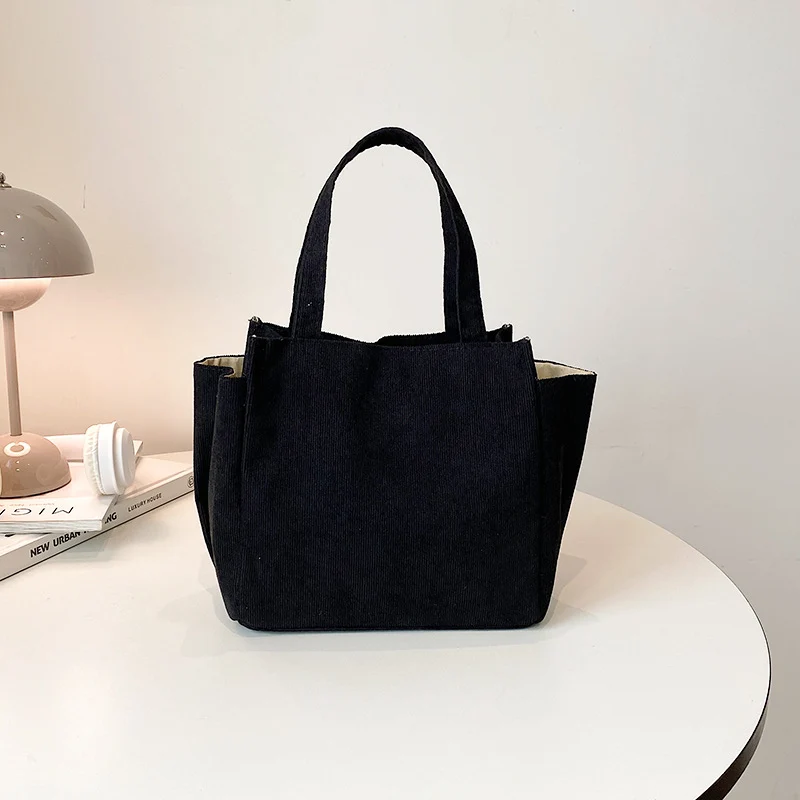 Textured Corduroy Tote Bag with Cute Plush Charm