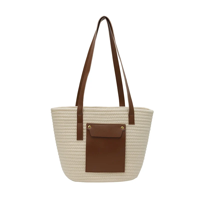 Stylish Woven Tote Bag with Pocket