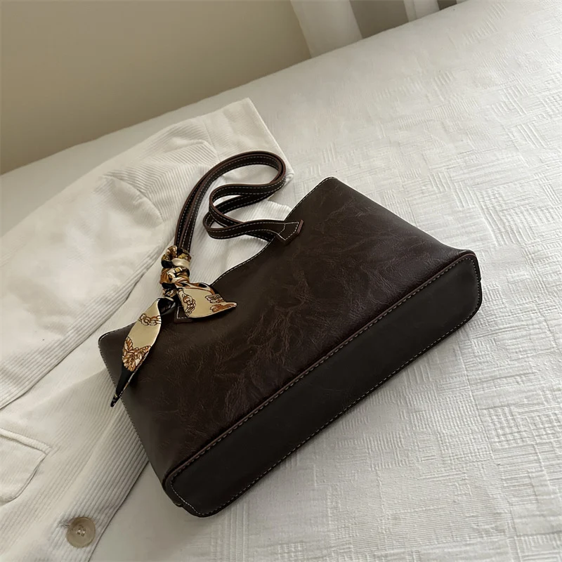 Stylish Structured Tote Handbag with Decorative Scarf