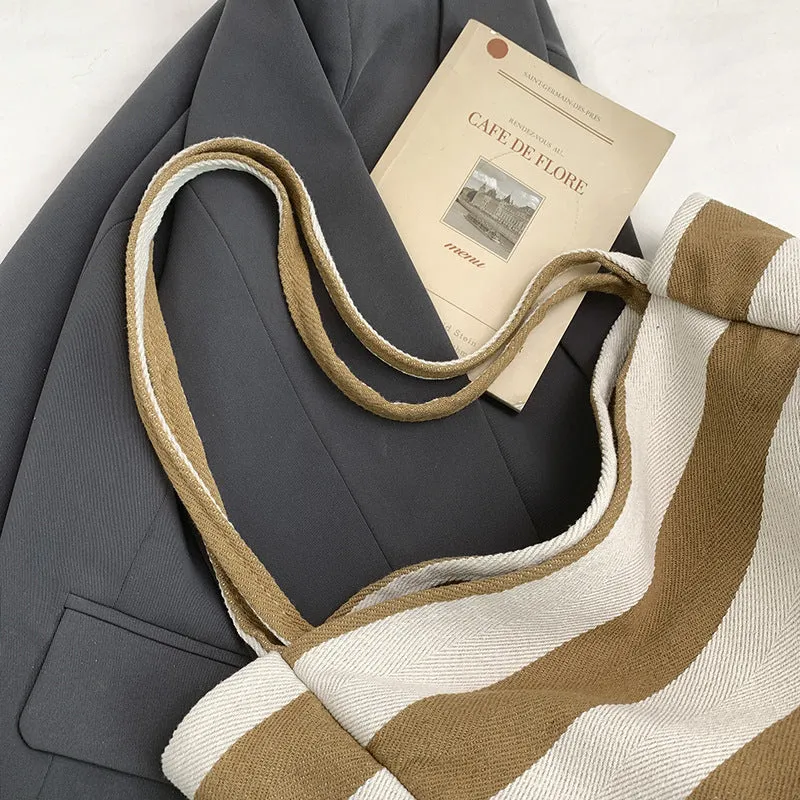 Stylish Striped Shoulder Tote Bag