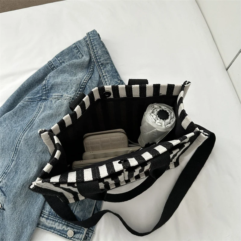 Stylish Striped Canvas Tote Bag