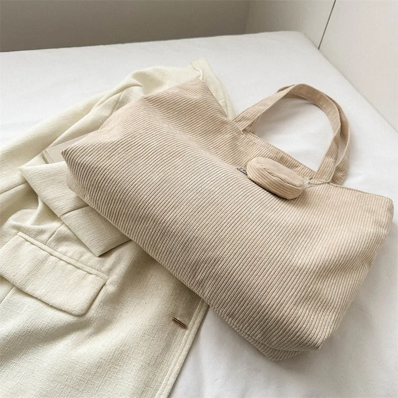 Stylish Corduroy Tote Bag