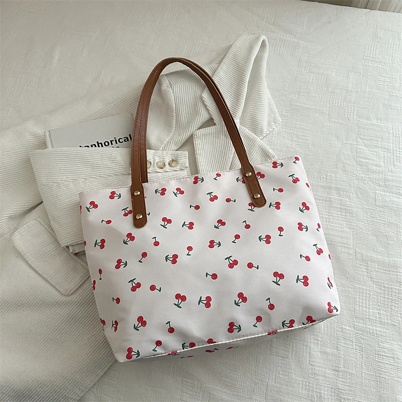 Stylish Cherry-Printed Tote Bag with Removable Pouch