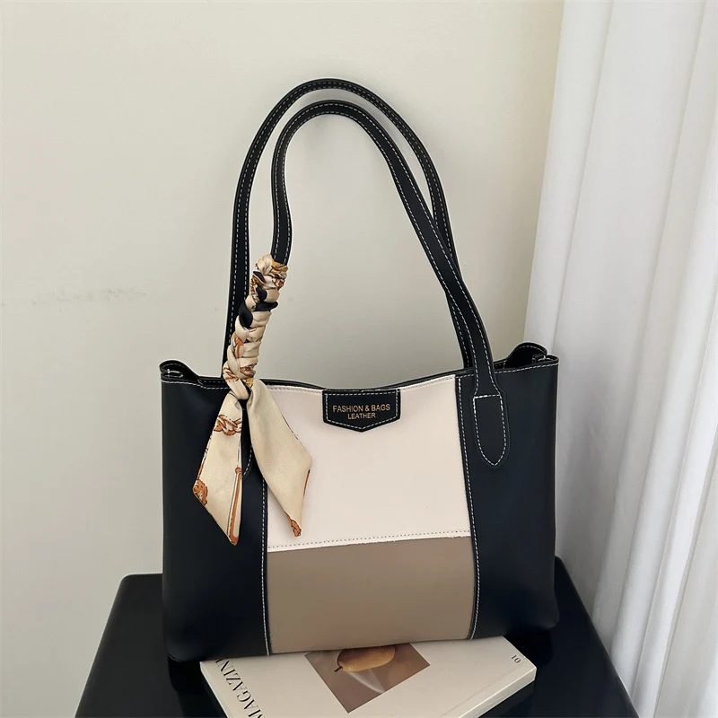 Structured Tote Handbag with Decorative Scarf