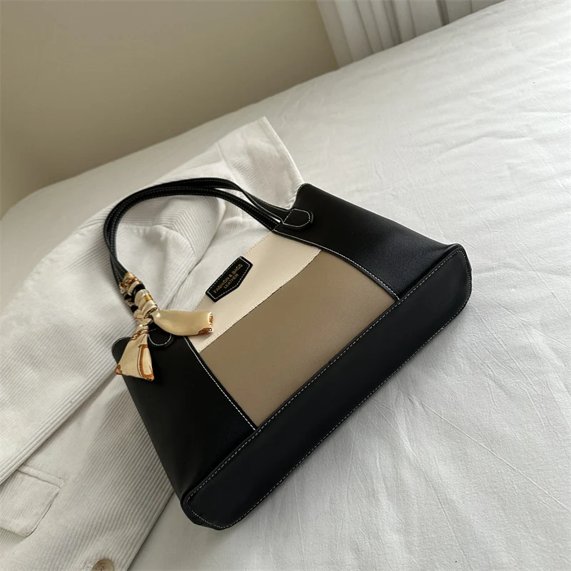 Structured Tote Handbag with Decorative Scarf