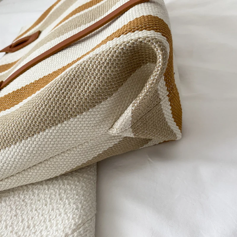 Striped Woven Beach Tote Bag