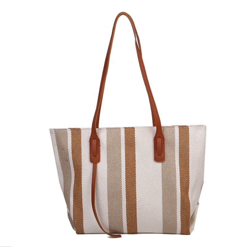 Striped Woven Beach Tote Bag