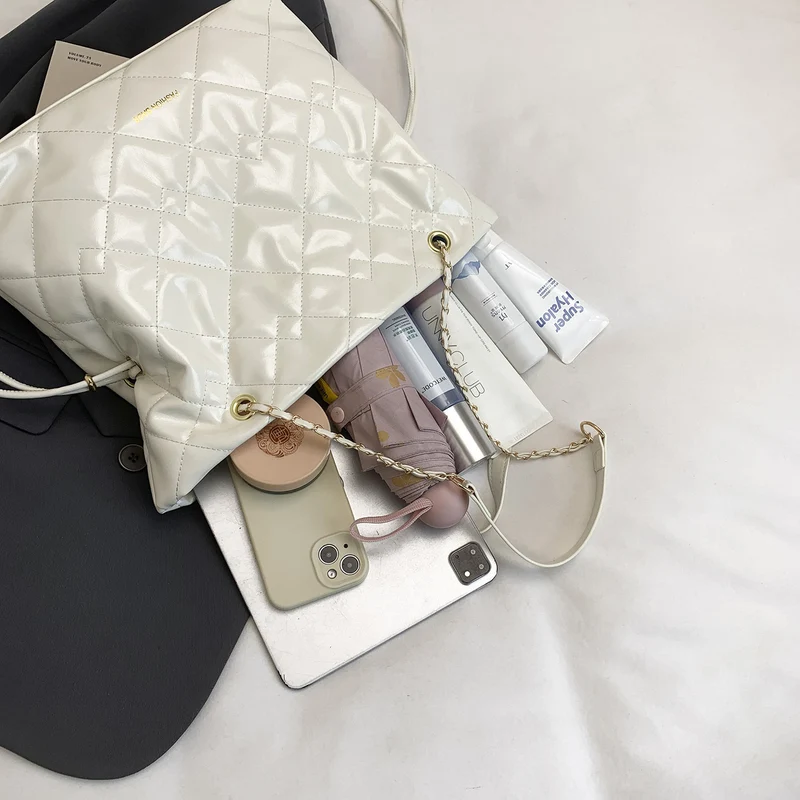 Quilted Patent Leather Slouchy Tote Bag