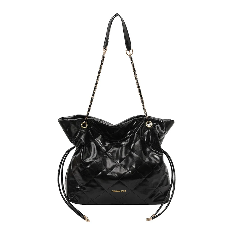 Quilted Patent Leather Slouchy Tote Bag