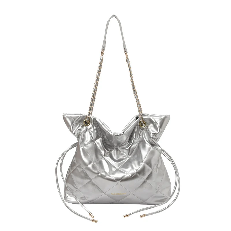 Quilted Patent Leather Slouchy Tote Bag