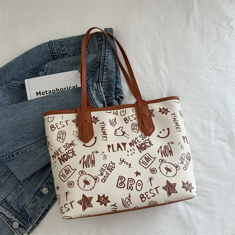 Playful Graphic Print Tote Bag