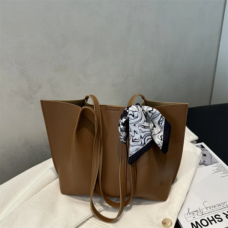 Minimalist Tote Handbag with Decorative Scarf