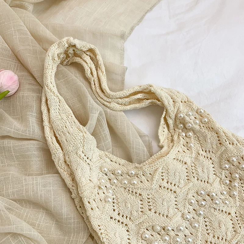 Handcrafted Embellished Knit Tote Bag