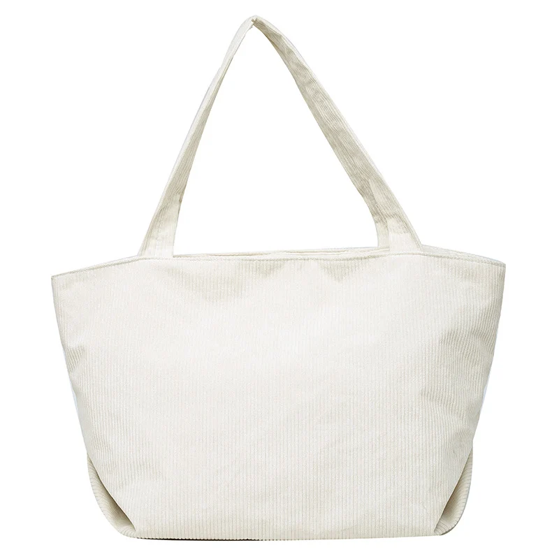 Functional Corduroy Tote Bag with Plush Charm