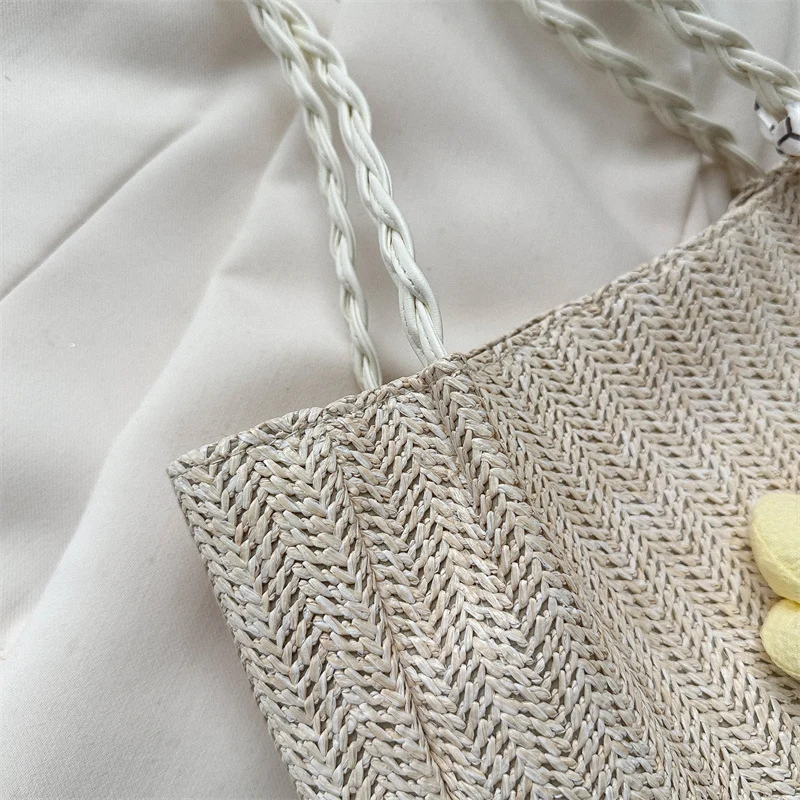Floral Embellished Straw Tote Bag