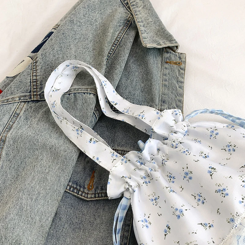 Floral-Embellished Drawstring Tote Bag