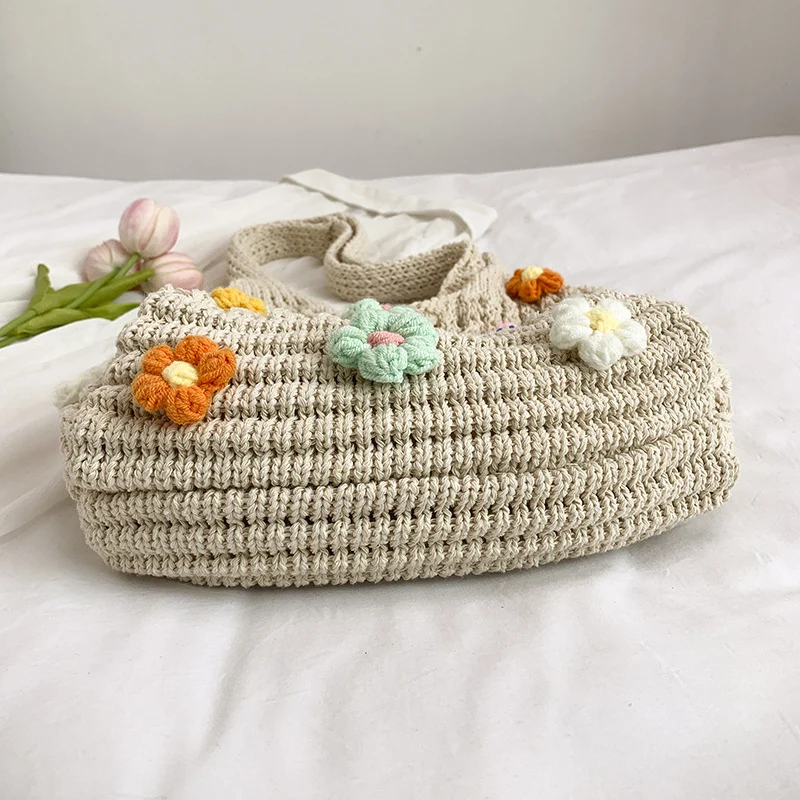 Floral Embellished Crochet Tote