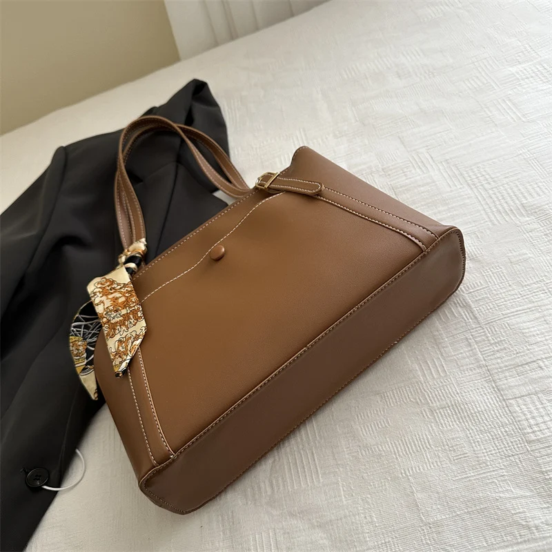 Elegant Structured Tote Bag with Scarf Detail